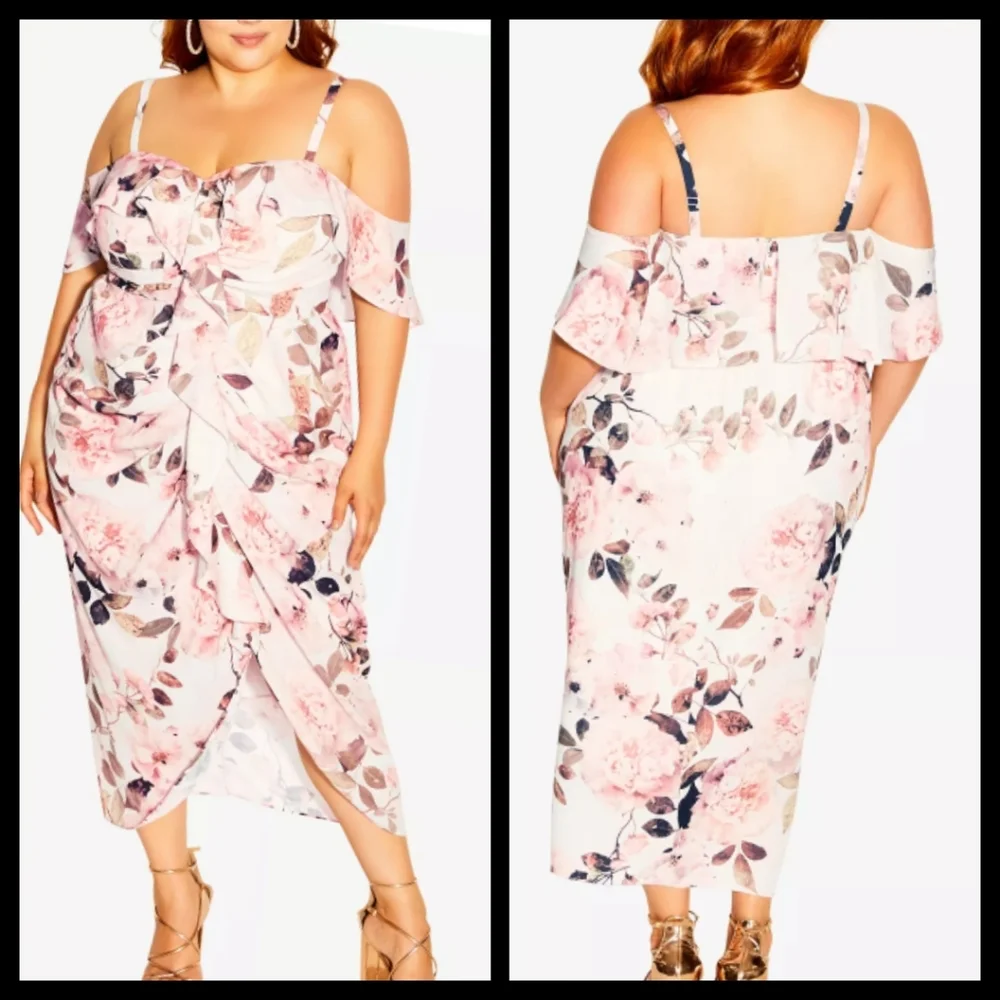City Chic Floral Off Shoulder Midi Dress 16, 20, 22 NWT - Picture 4 of 5